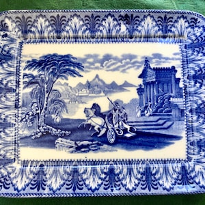 Antique Flow Blue Plate, Platter, Blue Chariot Pattern, Cauldon, England, Antique Collectible, Interior Design, English Country, Farmhouse