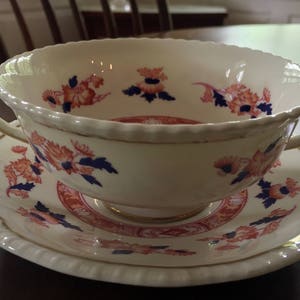Vintage Royal Doulton Handled Soup Cup and Saucer, Berkshire Pattern, England, Vintage China, English Country, Garden Party,  Shabby Chic, R