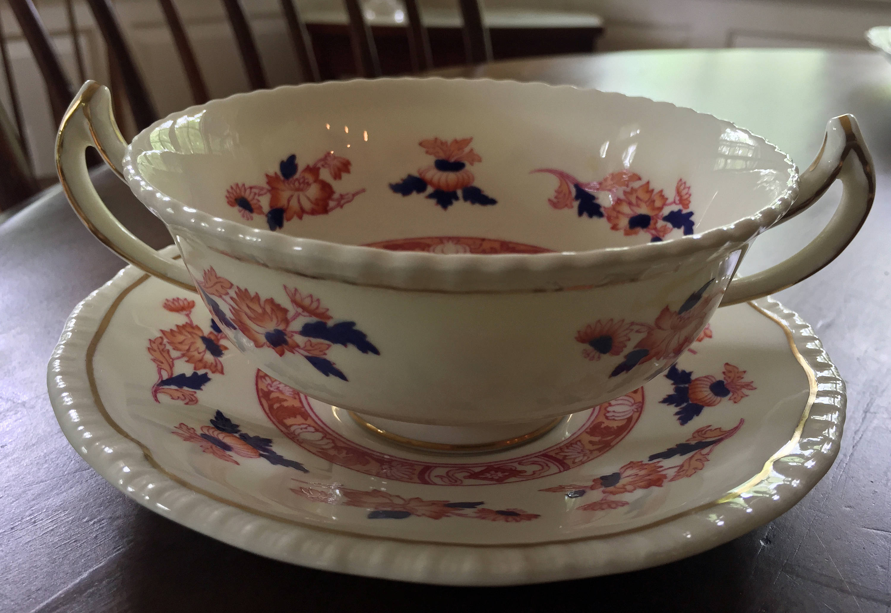Vintage Royal Doulton Handled Soup Cup and Saucer, Berkshire Pattern