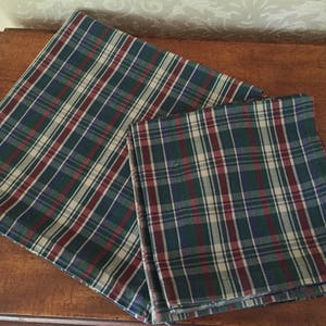 Vintage Set Tablecloth and 6 Napkins, Plaid, Burgundy and Blue, Picnic Time, Interior Decorate, Country Home, Farmhouse, Cottage Style, Gift