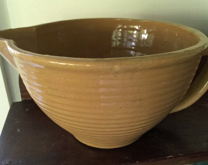 Antique Yellow Ware Batter Bowl, Pitcher, Ribbed Design, Antique Collectible, Primitive, Cottage