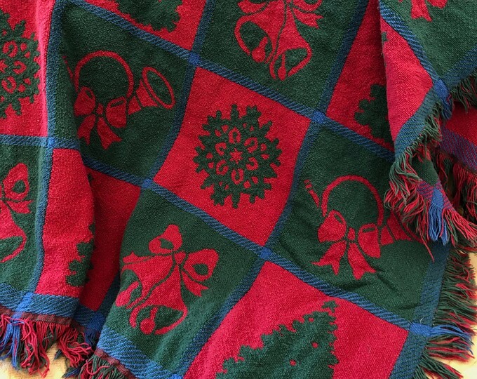 Vintage Christmas Throw, Holiday Throw, Blanket, Vintage Gift