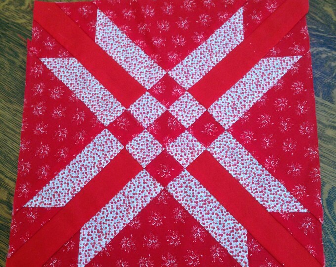 Vintage Pieced 16 Inch Quilt Block Red & White Fabrics One of Several