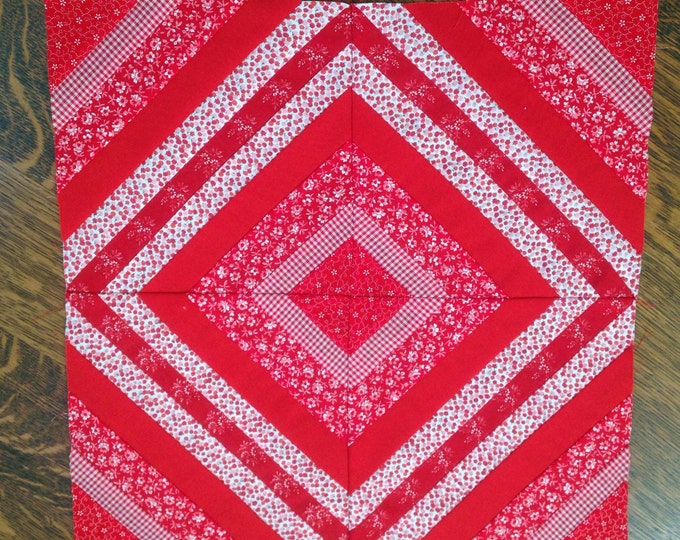 Vintage Pieced 16 Inch Quilt Block Red & White Fabrics One of Several