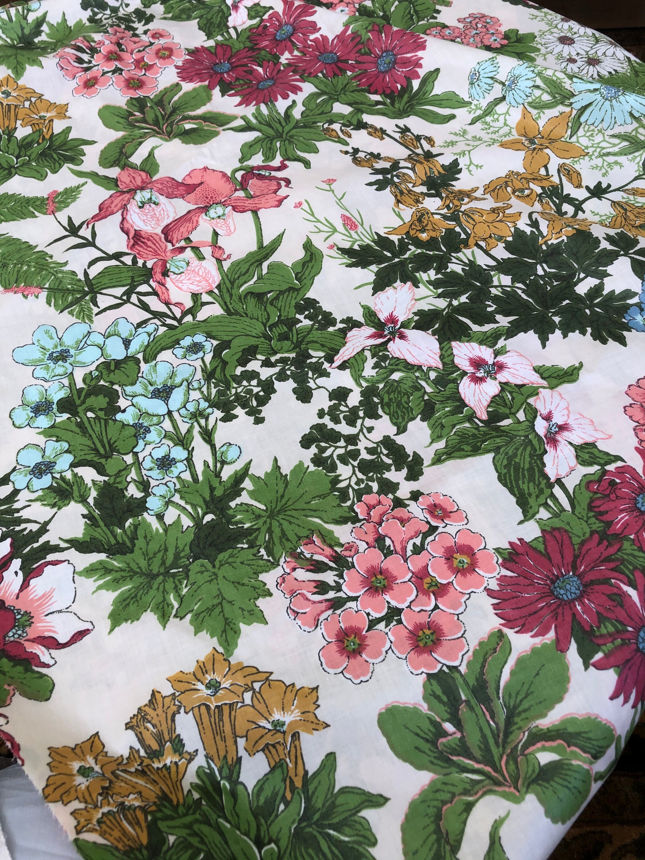 Vintage Fabric Remnant Screen Printed Floral Fabric Sewing Etsy