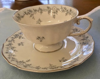 Vintage Franconia Footed Cup and Saucer, Delphine Pattern, Germany, Vintage China, Anniversary Gift, Garden Party, Tea Party, Vintage Gift