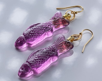 Boucles d'Oreilles Poisson Suédois Raisin de Verre