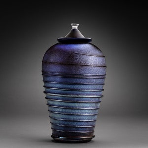 Prototype Metallic Blue Wrap Urn - Vase with Lid #322