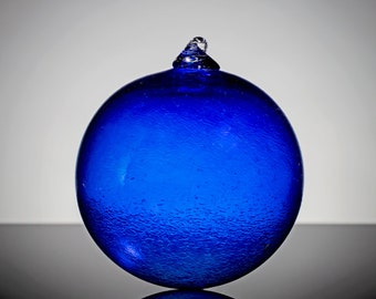 Powder Blue, Transparent, Hand Blown Glass Ornament