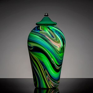 Style 25A - Green Macaw Urn or Lidded Vase #516 -  Larry Vase