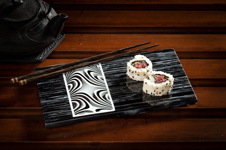 Sushi Service Plate Hand Crafted Glass image 1