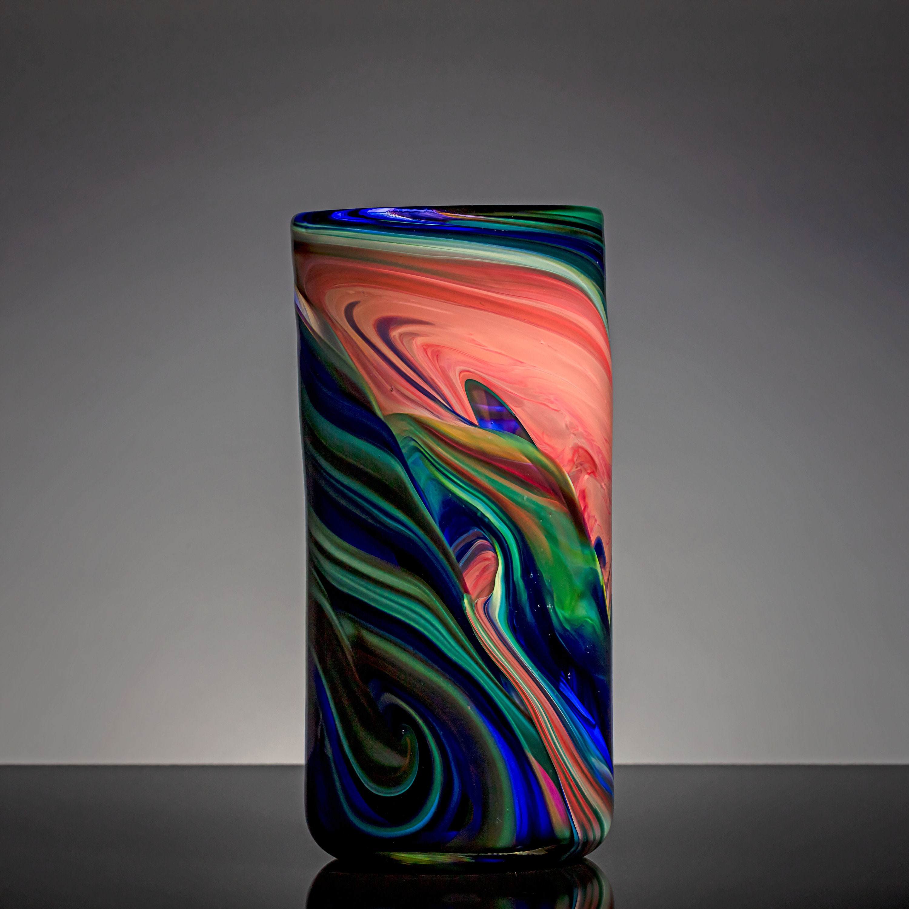 Blue Peacock Cylinder #675 - Larry Vase
