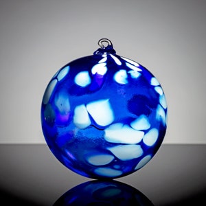 True Blue with White Spots, Hand Blown Glass Ornament