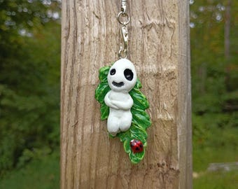 Kodama Forest Spirit Leaf Keychain