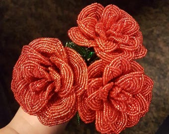 6 French Beaded Roses