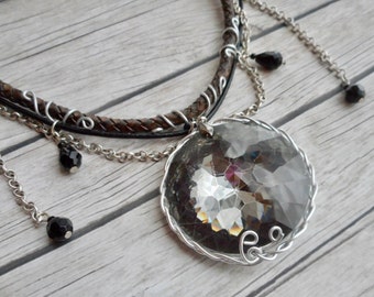 Large smoky quartz stone pendant choker necklace brown / women's ladies jewelry / wire wrapped / handmade jewelery / rare item / gemstone