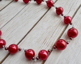 Handmade Red Brown Beaded Necklace – Boho Women’s Necklace – Colorful Statement Jewelry – Unique Gift for Her