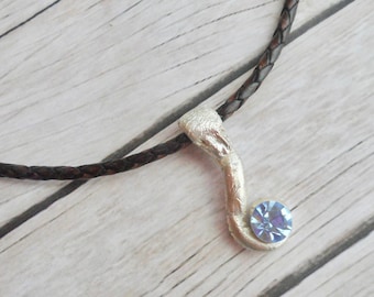 Sterling silver snake pendant leather choker necklace Sky blue crystal zodiac sign jewelery ladies jewelry unique handmade gift by Aparticle