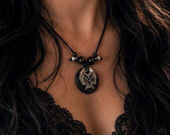 Handmade Silver Skull Necklace – Fine Silver Skull Pendant on Rusted Industrial Discs – Unique Gothic Jewelry