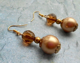 Golden brown earrings / graceful ladies dangling jewelry handmade jewelery for her gift idea / trending items Holidays