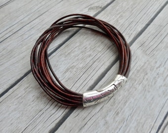 Leather straps bracelet brown straps ladies men distressed  Bohemian boho jewelry handmade trending jewelery unique fashion gifts