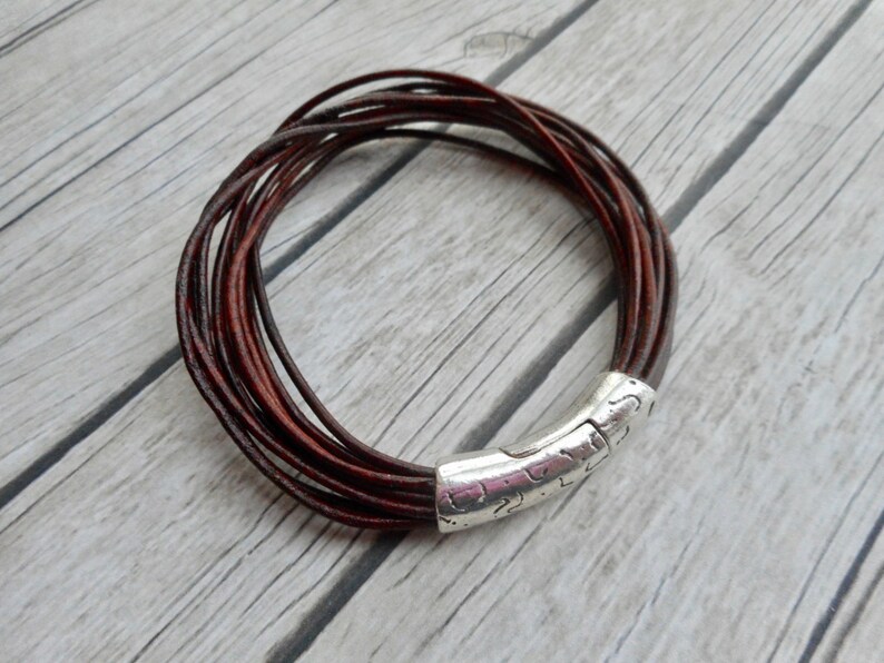 Leather straps bracelet brown straps ladies men distressed image 1