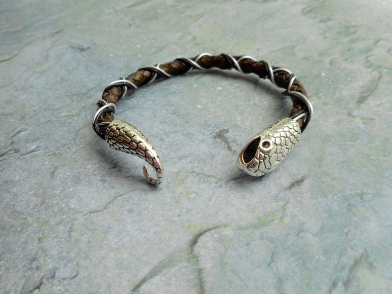 Bracelet Leather Mens Ladies Brown Leather Jewelry Wire Wrapped