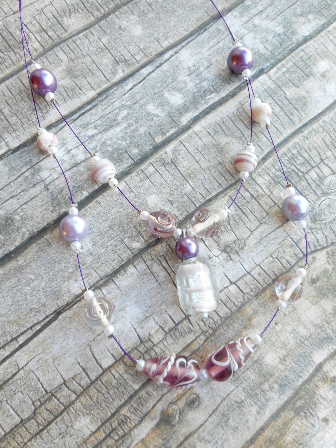 Purple floating necklace / ladies fashion accessories / lampwork  glass beads / purple lilah / trending items / unique jewelry