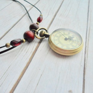 Pocket watch leather necklace brown Steampunk Victorian ladies jewelry vintage look handmade jewelery antique bronze jewel trending items image 8