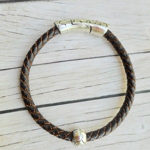 Brown braided leather boho bracelet ladies jewelry magnet clasp handmade jewelery silver rose bead unique trendy item gift boho gifts image 5