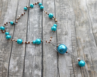 Turquoise beaded necklace handmade fashion jewelry ladies stylish jewelery herringbone pendant trending item unique gifts for her