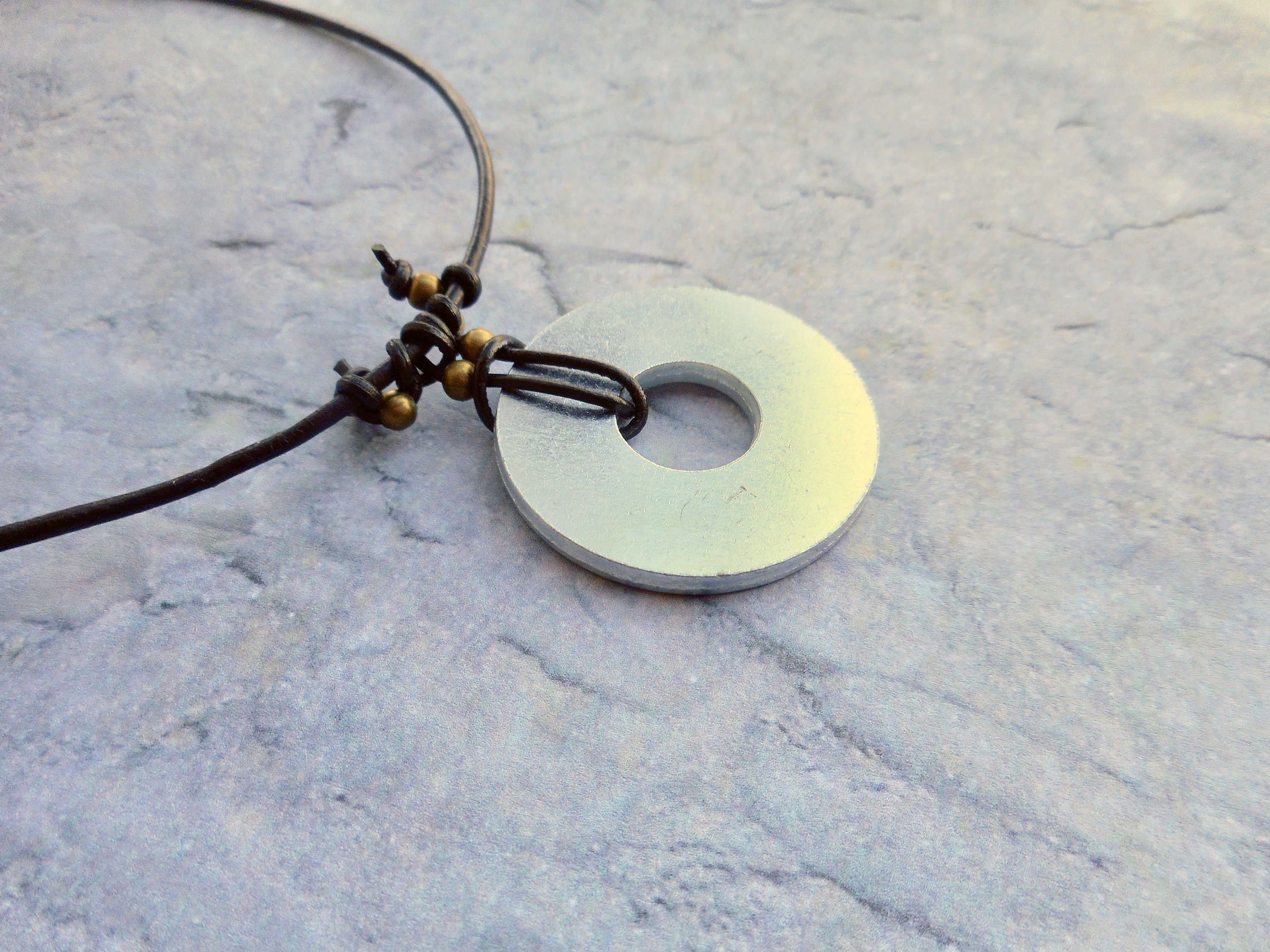 Leather Disc Necklace in Black and Red