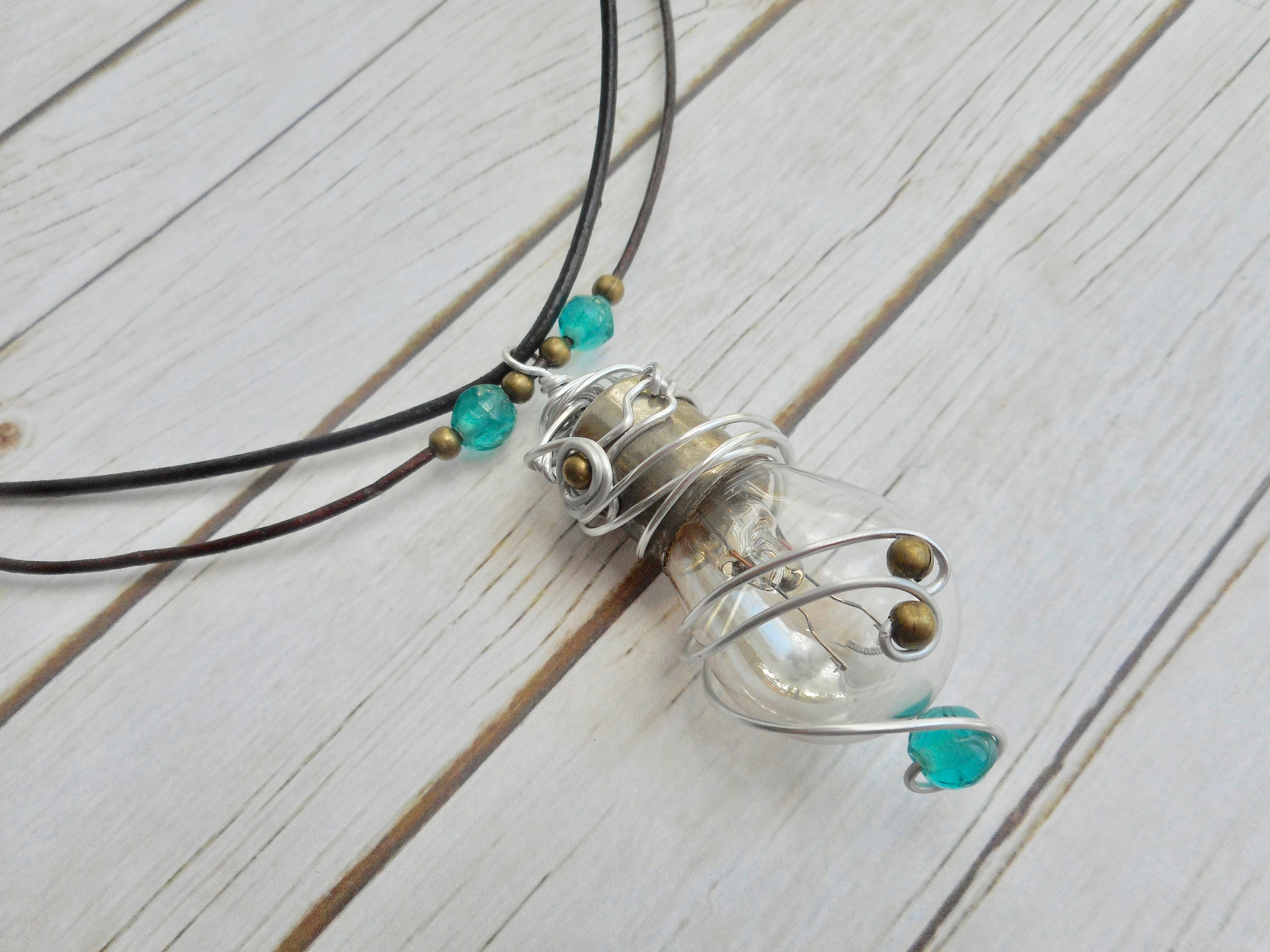 Light bulb pendant necklace handmade steampunk jewelery ladies Etsy