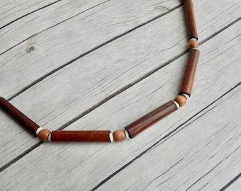 Wooden beaded necklace bamboo beads handmade tribal jewelry bohemian style jewelery unisex jewel unique boho fashion gifts him her