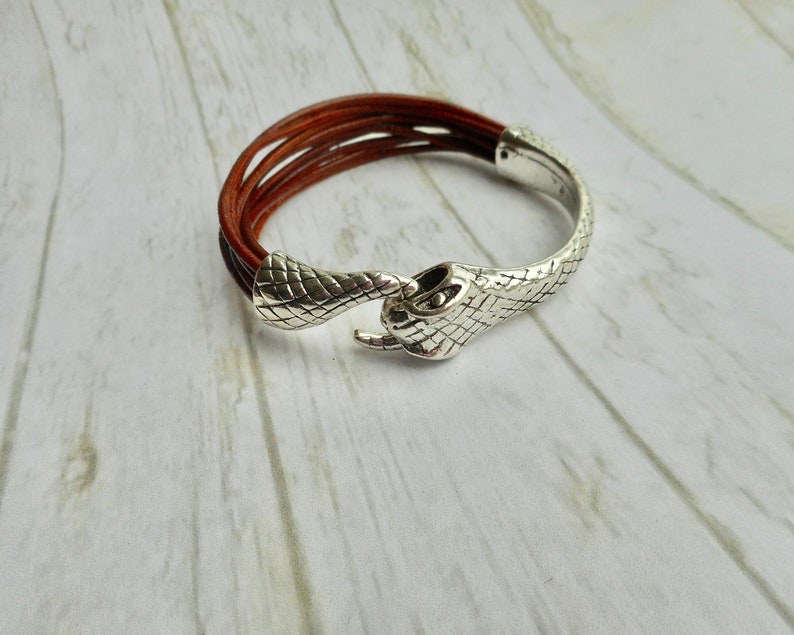 Leather bracelet straps mens ladies brown jewelry Ouroboros image 2