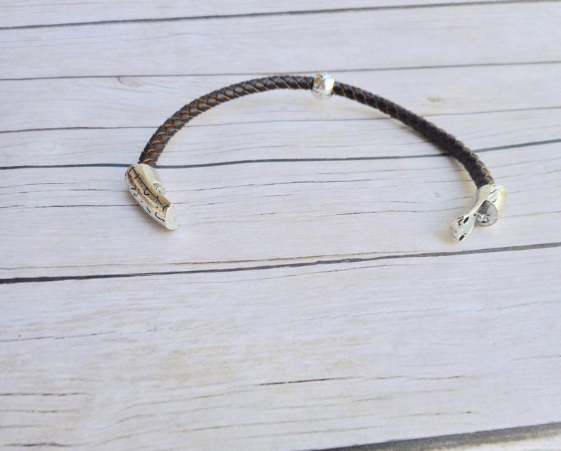 Brown braided leather boho bracelet ladies jewelry magnet clasp handmade jewelery silver rose bead unique trendy item gift boho gifts image 6