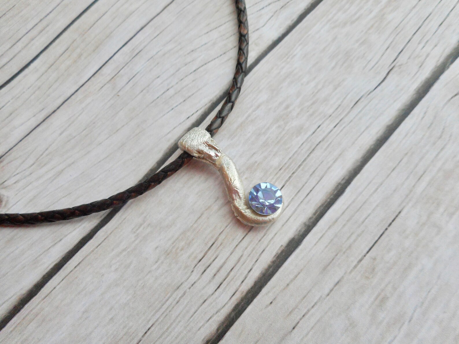 Echt zilveren slang hanger lederen choker halsketting hemels blauwe