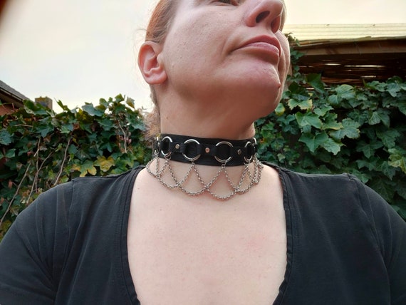 Elegant Black Leather Choker Chains Handmade Jewelry Tight Choker