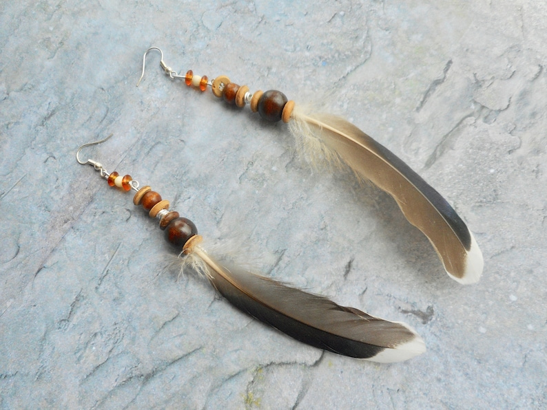 Natural ducks feather earrings handmade bohemian jewelry image 1