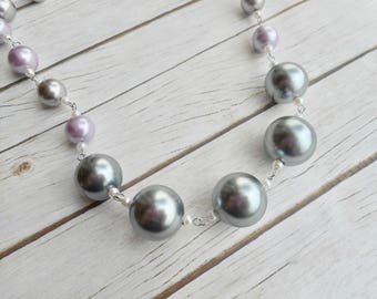Silver tone lilac rosary necklace ladies jewelry handmade fashion purple ornament handmade jewelery stylish ladies fashion gift gifts