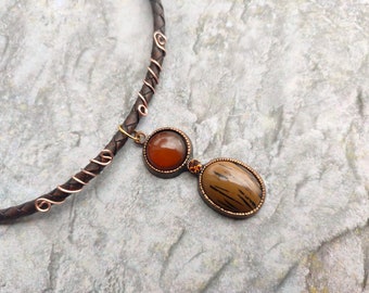 Brown duo cabouchon choker necklace handmade jewelry women fashion jewelry ladies jewelry unique gift for her wire wrapped boho