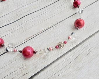 Red floating necklace stylish ladies jewelery handmade jewelry red round pearl beads necklace jewellery trending items gift idea