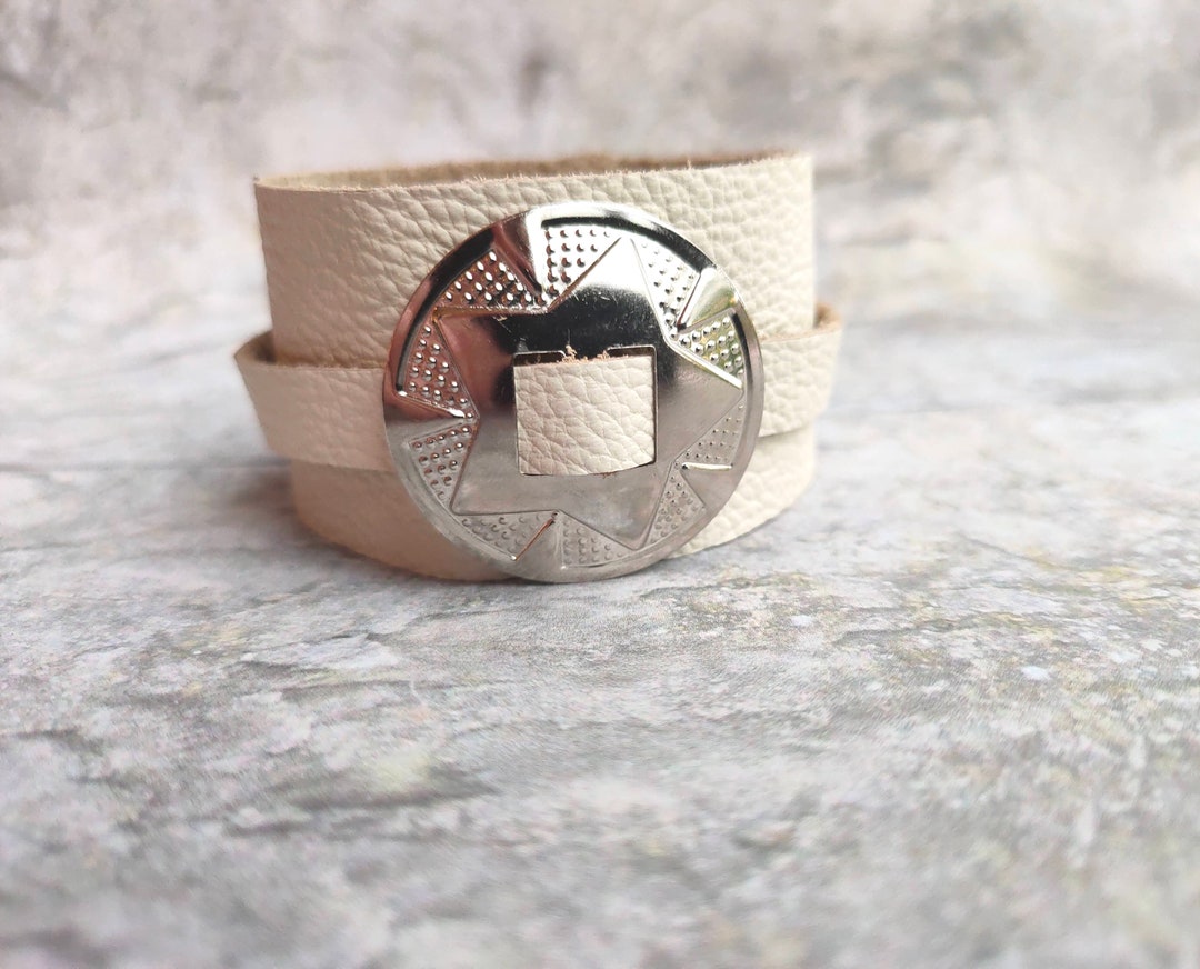 Offwhite Leather Cuff Bracelet Concho Handmade Jewelry Gothic Etsy UK
