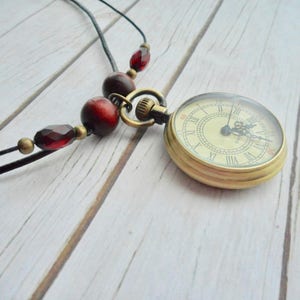 Pocket watch leather necklace brown Steampunk Victorian ladies jewelry vintage look handmade jewelery antique bronze jewel trending items image 9