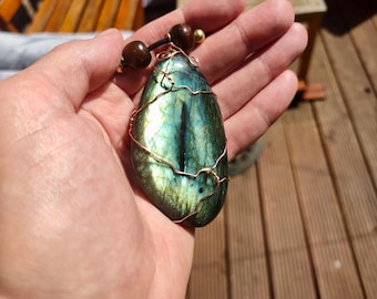 Large labradorite crystal pendant necklace boho fashion style jewelry natural stone pendant jewelry handmade jewelry unique gift