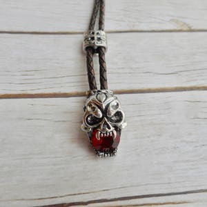 Leather bracelet men skull deadhead clasp buckle ruby crystal handmade jewelry brown unique sturdy jewelery men's jewelry trending item image 5