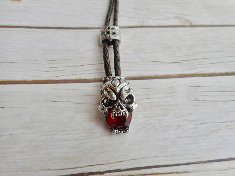 Leather bracelet men skull deadhead clasp buckle ruby crystal handmade jewelry brown unique sturdy jewelery men's jewelry trending item image 5