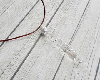 Clear crystal icicle pendant wire wrapped leather ladies necklace for women jewelry stylish handmade jewelery trending fashion items