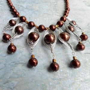 Golden brown statement necklace herringbone pendants / beaded necklace / handmade ladies jewelry / homemade jewelery / trending items image 5