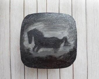 Sieraden doos hout zwart wit paard handgeschilderde mistige cadeau opberg dozen unieke speciale handgemaakte cadeau kunst huis inrichting